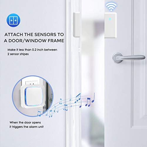 Door Sensor Chime Alarm System Wireless for Home Security, Coolqiya Entry Bell Alert 600FT Operating Range With 4 Volume Levels, 1 Door Sensor + 1 Plug-in Receiver(White)