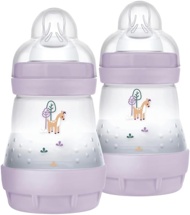 MAM Biberon Easy Start 160 ml (Set da 2), Kit da 2 biberon anticolica per allattamento misto che riduce le bolle d'aria e il rischio di coliche, Accessori neonati con tettarella misura 1, Lilla