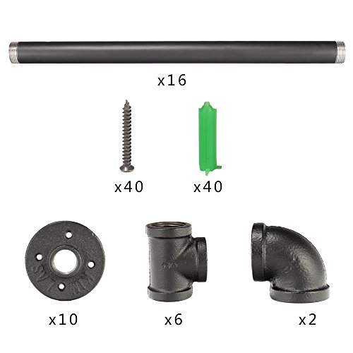 3S 4-Tiers Rustic Urban Style Metal Wall Mounted Iron Pipe Ledge Shelf, Bracket Pipe Wall Shelf DIY Storage Organizer (2 pcs),Black