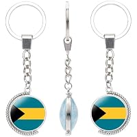 Bahamas Flag Bottle Opener Keychain - 3D Stainless Steel & Glass Souvenir Keyring And Opener