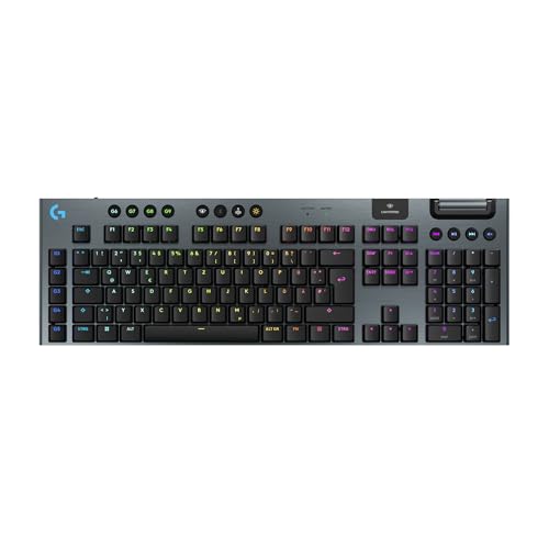 Logitech G915 X Lightspeed Low-Profile-Kabellose Gaming-Tastatur, Double-Shot-PBT-Tastenkappen, RGB-Hintergrundbeleuchtung, roten linearen GL-Switches für PC/Mac, DEU QWERTZ-Layout - Schwarz