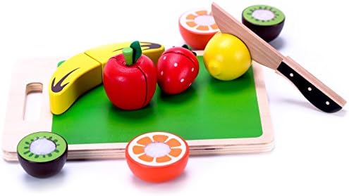 Wooden Fruit Cutting Play Food For Toddlers Set Toy w/ Wood knife &amp; Cutting Board - Durable Easy-Slice Food | Classic Developmental Toy &amp; Kids Play Pretend Kitchen Accessory for Girls &amp; Boys