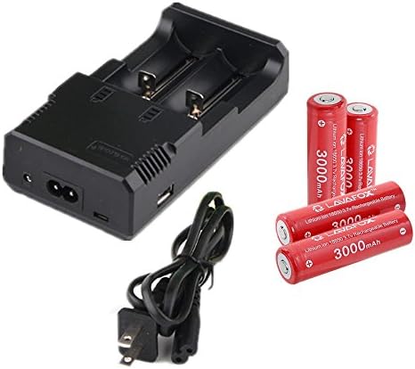 18650 Battery, LAVAFOX 18650 Rechargeable Batteries 3000mAh 3.7V Lithium-ion with Dual Channel Charger For Flashlight, Headlamps (Red)