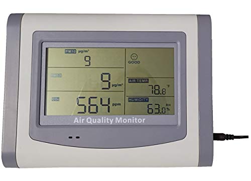 Pollution & Air Quality Monitor for CO2 PM2.5/PM10 Temperature Humidity. Measures Indoor Air Quality. Monitors CO2, Dust, Smoke, PM2.5 Air Pollution for Home Office and Various Occasion