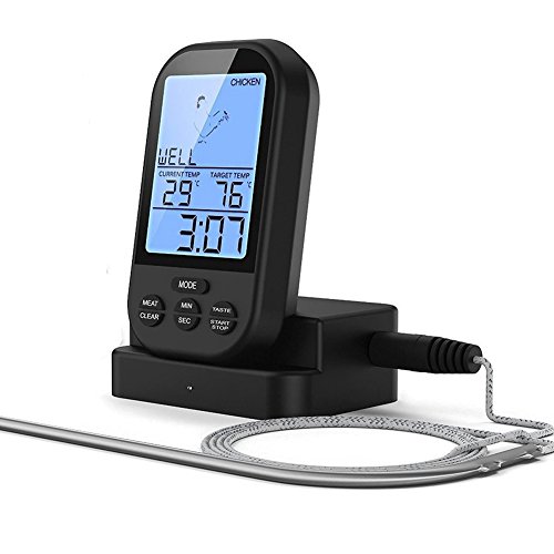 CactusAngui Wireless Digital Meat Thermometer Remote BBQ Kitchen Cooking Oven with Timer Silver - Thumbnail 7