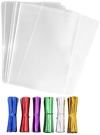 80 Large Cello Plastic Clear Poly Party Favor Treat Bags 9x12 with 4" Twist Ties - 1.5 mils Thickness OPP Large Clear Plastic Bags Party Favors Packaging Wrappers with 72 Stickers (9'' x 12'')
