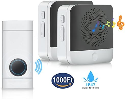 YOTECE Wireless Doorbell Waterproof Door Bell Kit 1000Feet Operating with 52 Chimes,1 Transmitter and 2 Receiver with 4 Level Volume Loud Decorative Doorbell for Home/Office