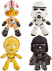 Star Wars Hoth Battle Plush 4-Pack, 8-in Character Soft Dolls, Luke Skywalker, Darth Vader, C-3PO & Stormt