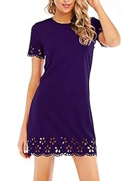 ELF QUEEN Vestidos de cuello redondo para mujer Vestido de verano de manga corta hueco hueco