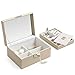 SONGMICS 2-Layer Jewelry Box, Lockable Jewelry Organizer, with Full Length Inside Mirror, Foldable Top Tray, Removable Divider, Thickened Frame, Gift for Loved Ones, Beige UJBC231BE