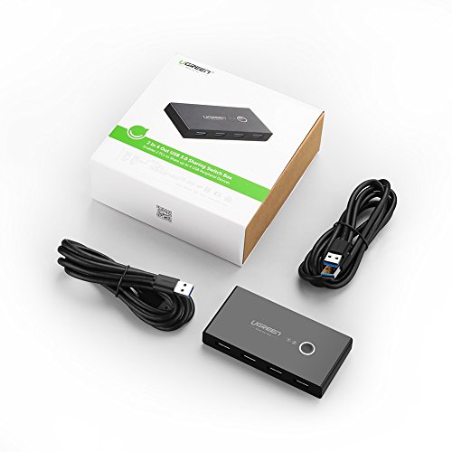 UGREEN USB Switch Selector 2 Computers Sharing 4 USB Devices USB 2.0 Peripheral Switcher Box Hub For Mouse, Keyboard, Scanner, Printer, PCs With One-Button Swapping
