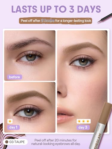 SHEGLAM Tint Lock Tattoo Peel Off Brow Gel – Long-Lasting Brow Tint, Waterproof & Smudge-Resistant, Shapes Defines & Fills Brows, Natural Semi-Permanent Eyebrow Gel Stain (Taupe)