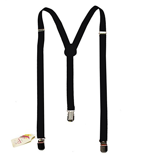 Black Skinny Suspenders - Solid Color Y-Back Suspenders Adjustable Elastic Shoulder Strap - 1/2