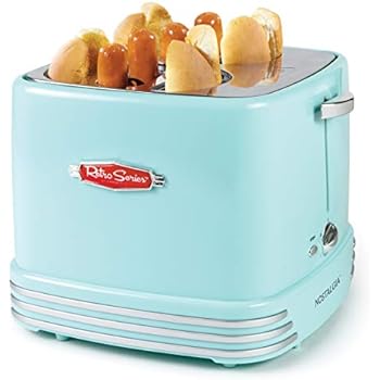 Nostalgia RHDT800AQ Retro Pop-Up 4 Hot Dog and Bun Toaster With Mini Tongs, Works With Chicken, Turkey, Veggie Links, Sausages and Brats-Aqua