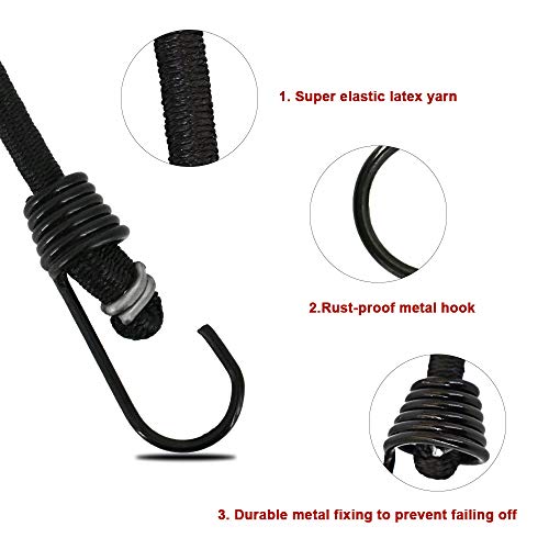 Small Bungee Cords with Hooks 10 Pack 9 Inch, Black Bungee Cords Heavy