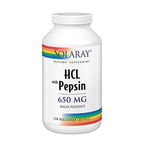 Solaray High Potency Betaine HCL with Pepsin 650 Milligram | Hydrochloric Acid Formula for Healthy Digestion Support | Lab Verified | 250 VegCaps