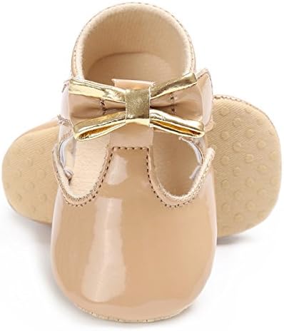 GZYIBU Baby Moccasins Bow Shoes Newborn Firstwalker Anti-Slip Leather Infant Loafers (M (Insole 12cm), 202 Nude)