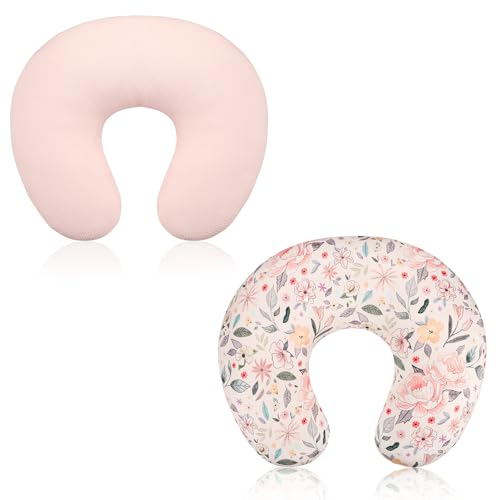 Baby Nursing Pillow Cover, Removeable Breastfeeding Pillow Slipcover, Nursing Pillow Case for Newborn Boys Girls, Soft Fabric Fits Snug On Infant, Washable & Breathable, Pink
