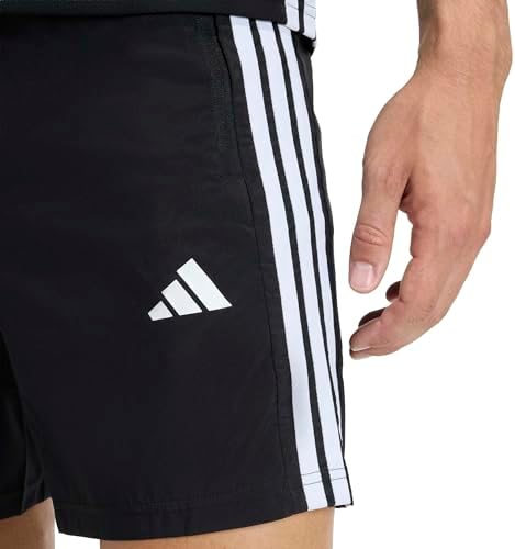 Homme Workout Essentials Base 3 Stripes Woven Short Shorts, Black/White, M 7 inch