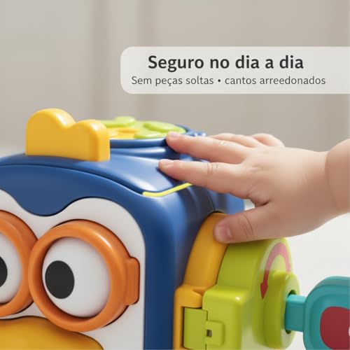 Cubo de Atividades Montessori para Bebê – Brinquedo Sensorial 0 a 24 meses, Coordenação Motora Fina, Texturas e Cores