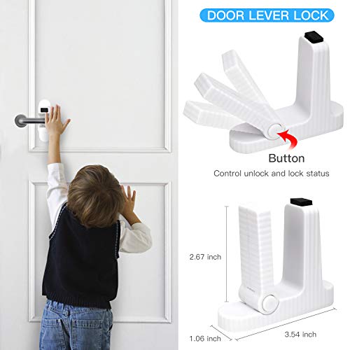 Child Safety Cabinet Locks Latches, Veidoo 10 Pack Baby Proofing Cabinets Drawer Lock with 3M Adhesive or Screws Optional & 2 Pack Door Lever Lock Child Proof (White)