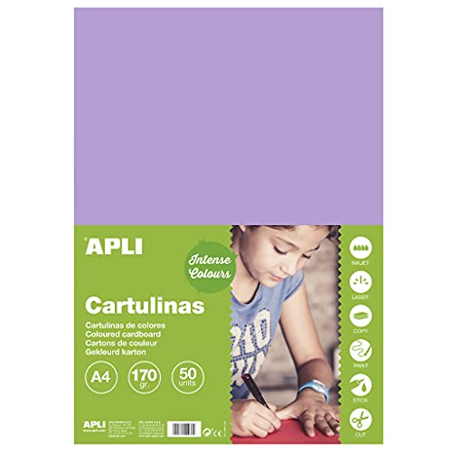 APLI Cartoncini Colorati Set da 50 Pezzi, Violetto, A4