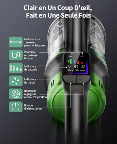 Aspirateur Balai sans Fil, 65Min 50Kpa 600W Aspirateur Balai sans Fil Puissant avec Parfumés, Écrans LED, 1,8L Capacité, Brosse Anti-Enchevêtrement pour Tapis/Sols/Poils d'animaux/Voiture