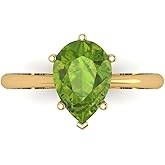 Clara Pucci 14K Solid Yellow Gold 2 ctw Peridot Solitaire Ring for Women | Anniversary, Birthday Gift | 10x7mm Pear Cut