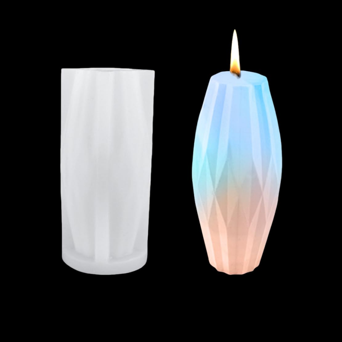 DeryArcle Pillar Candle Mould Diamond Stripe Epoxy Resin Moulds 3D Ornament Casting Silicone Mold for DIY Abstract Art Statues Crystal Home Décor