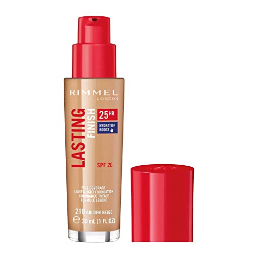 RIMMEL LONDON LASTING FINISH 25HR – 210 GOLDEN BEIGE – FOUNDATION, 25-HOUR WEAR, FULL COVERAGE, WATERPROOF, 1OZ