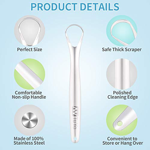 Tounge Scraper Cleaner, Surgical Stainless Steel Tongue Scrapers for Adults Kids, Bad Breath Treatment, Metal Dental Scraper for Fresh Breath, Reusable with Handy Carrying Store Case by NanTuYo