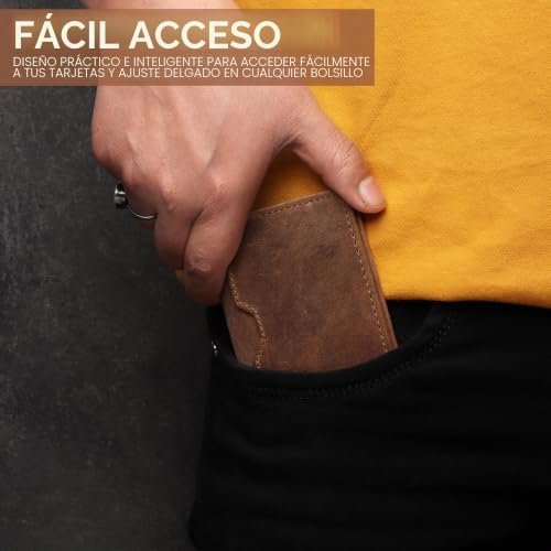 Cartera de cuero para tarjetas de crédito para hombres y mujeres, cartera delgada y plegable con bloqueo RFID, bolsillo frontal delgado, cartera minimalista para tarjetas, funda pequeña para
