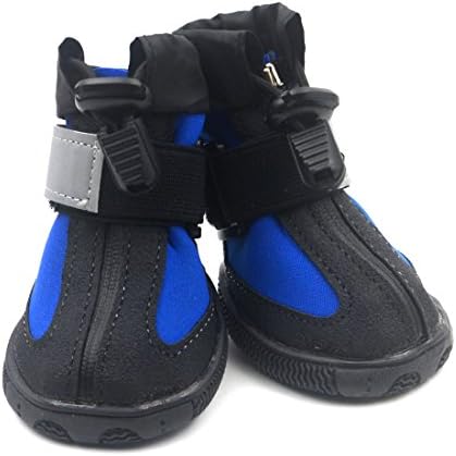 PetPi 4PCS X Blue Dog Shoes Water Resistant + Anti-slip Rubber Sole with Reflective Velcro for Yorkshire Terrier Poodle (No.2, 1.57"1.25")