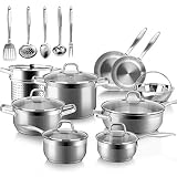 Duxtop Professional Stainless Steel Induction Cookware Set, 19PC Kitchen Pots and Pans Set, Heavy Bottom with Impact-bonded Technology
