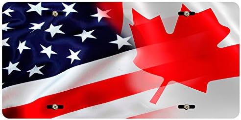 BleuReign(TM Mixed USA and Canada Flag Car Vehicle License Plate Auto Tag
