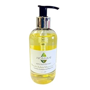 Aromabar Muscle Aches & Pains Massage Oil 250ml with Lavender, Eucalyptus, Peppermint Pure Essential Oils Pre-Blended 100% Natural Ingredients Pump Dispenser Included