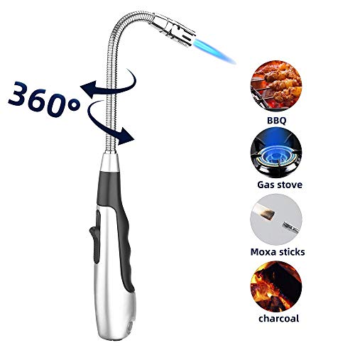 IEIK Torch Lighter Refillable 360 ° Swivel Jet Flame Lighter, Butane Lighter Windproof Candle Lighter Fireworks Outdoor Lighter for Kitchen BBQ Stove Camping (Butane not Included)(Silver)