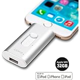 32GB USB Flash Drives for iPhone 2 in 1 External Memory Storage [Apple MFI Certified], Encrypted Lightning Stick for Apple IOS Android Computers, Plug and Play -Silver