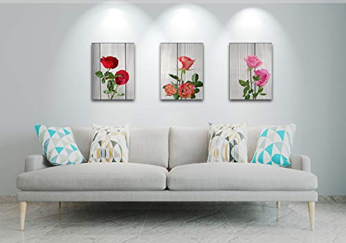 Canvas Rose Wall Art for Living Room Flower Decor Painting Multicolor Floral Pictures Print Artwork (12x16inch x 4pcs)