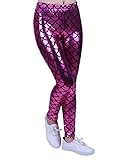 Girl's Shiny Mermaid Leggings Metallic Fish Scale Tights Mermaid Costume (4T-12) (Pink, 7/8)