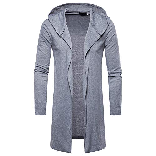 Coat For Men, Clearance Sale! Pervobs Mens Casual Solid Long Sleeve Hooded Trench Long Coat Jacket Cardigan Outwear(2XL, Gray) - Thumbnail 3