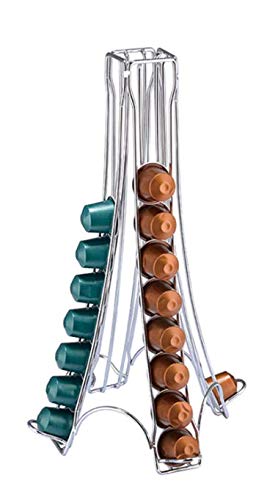 Quailitas Eiffel Tower Coffee Pod Holder - 35 x 22 cm, 36 Nespresso Coffee Capsule Holder, Compact Design, Chrome Finish | Coffee Machine Accessories