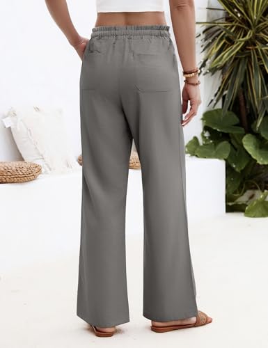 heekpek Women's Summer Wide Flowy Trousers Elastic Waist Comfortable Lightweight Straight Trousers with 4 Pockets