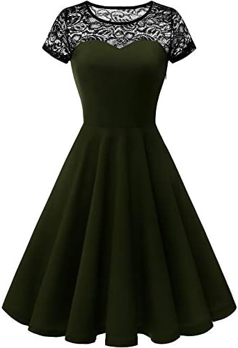 Yoyaker Women's 1950s Audrey Hepburn Rockabilly Vintage Dress Floral Lace Cocktail Swing Stretchy Dress