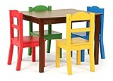 Tot Tutors Kids Wood Table & 4 Chair Set, Red/Blue/Green/Yellow, Espresso/Primary