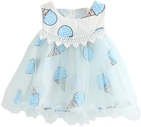Baby Girls Cute Print Ice cream Sleeveless Dress Blue 6Months