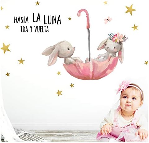 Little Deco Wall Sticker Up to the Moon & Bunnies in Umbrella I Vinyl Decal Baby Room Decoration DL252