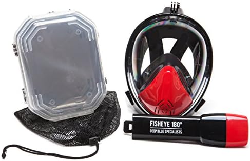 FishEye 180° Full Face Snorkel Mask - Latest 2016 Tubeless Design Using Superior Dry Snorkel Technology. Anti-fog, Anti-Leak, Easybreath Snorkeling Mask With Larger Viewing Area. (Red/Black, S/M)