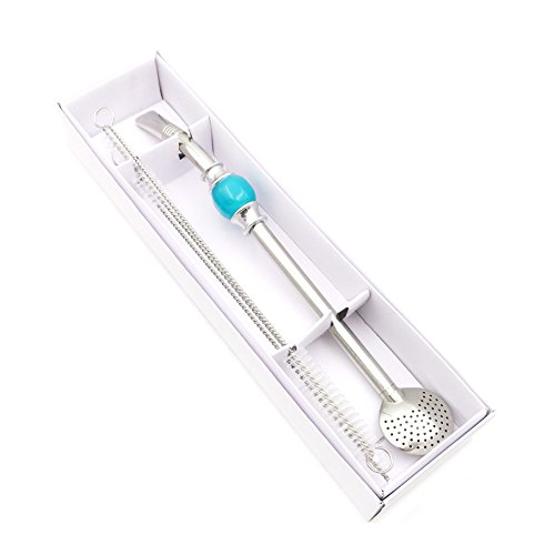 Yerba Mate Bombilla Gourd Drinking Filter Straw 304 Food-Grade 18/8 Stainless Steel Removable Filter Head with 3 Cleaning Brushes - 8.3" Long (Blue) - Thumbnail 6