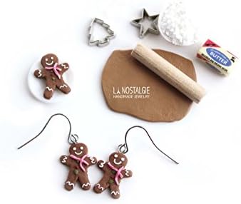 Gingerbread Man Dangle Earrings Christmas Candy Cane Handmade Jewelry • La Nostalgie